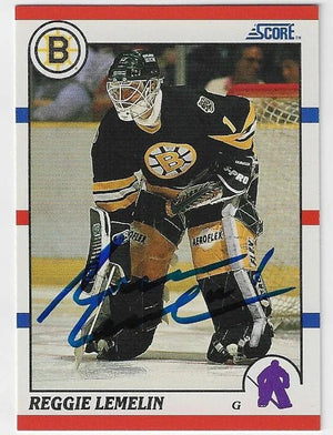Rejean (Reggie) Lemelin Signed 1990-91 Score Hockey Card - Boston Bruins