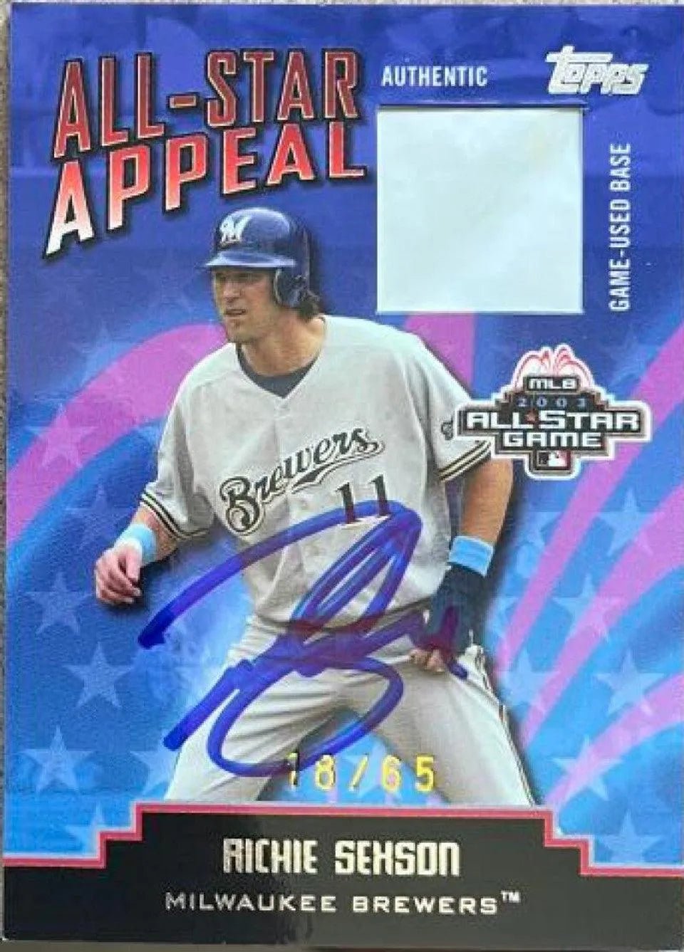 Richie Sexson Signed 2004 Topps All-Star Appeal Relics Baseball Card - Milwaukee Brewers