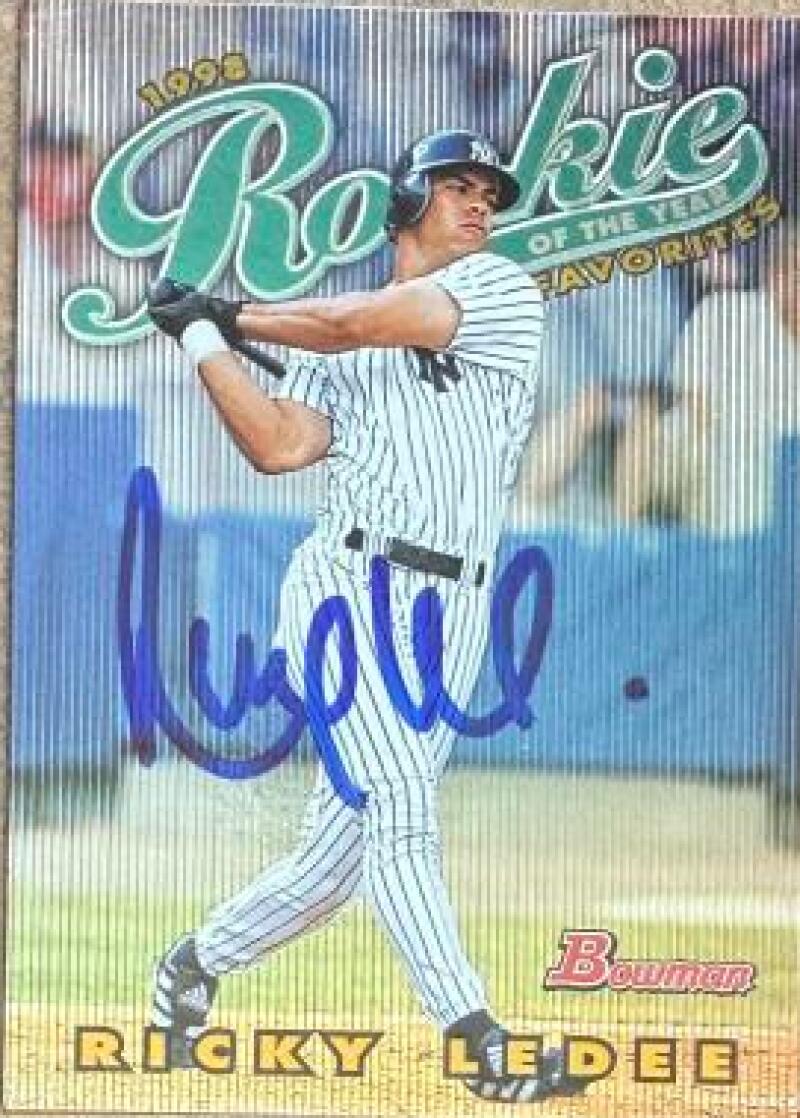 Ricky Ledee Signed 1997 Bowman Rookie of the Year Favorites Baseball Card - New York Yankees #ROY9