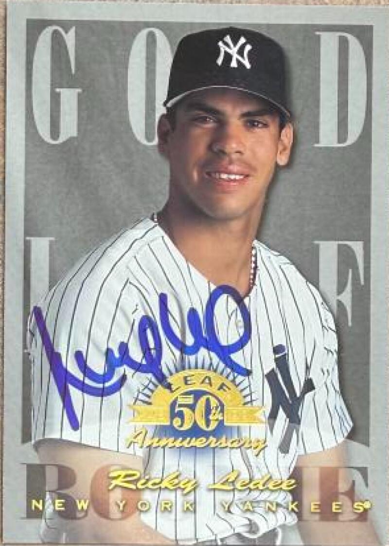 Ricky Ledee Signed 1998 Leaf Baseball Card - New York Yankees #190 GLR, SP