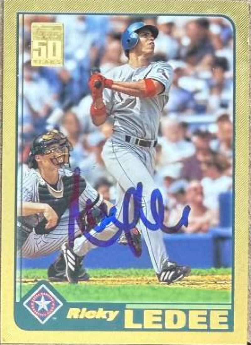 Ricky Ledee Signed 2001 Topps Gold Baseball Card - Texas Rangers #654 SN2001