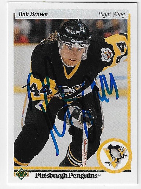 Rob Brown Signed 1990 - 91 Upper Deck Hockey Card - Pittsburgh Penguins - PastPros