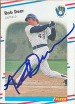 Rob Deer Signed 1988 Fleer Glossy Baseball Card - Milwaukee Brewers