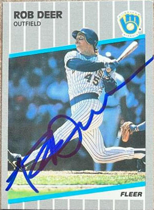 Rob Deer Signed 1989 Fleer Baseball Card - Milwaukee Brewers - PastPros