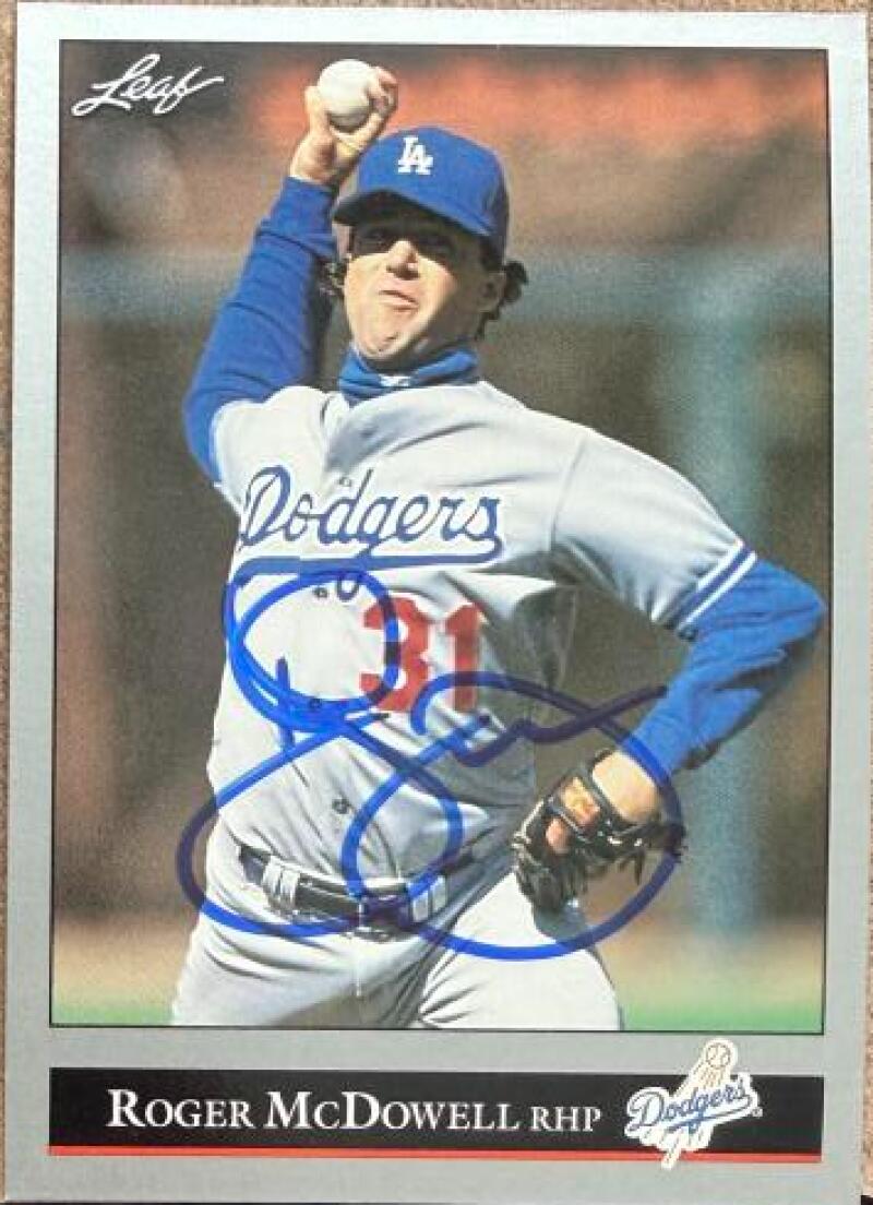 Roger McDowell Signed 1992 Leaf Baseball Card - Los Angeles Dodgers #58