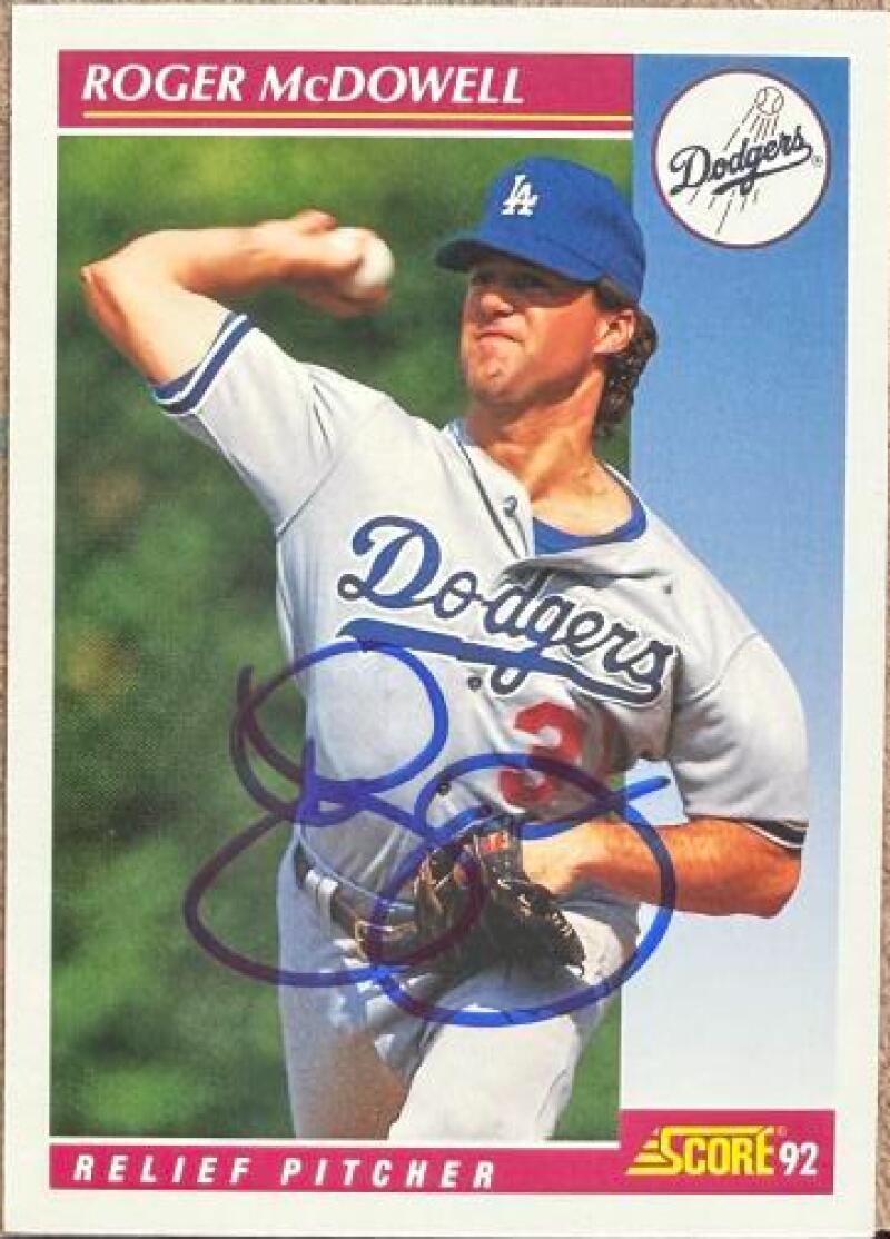 Roger McDowell Signed 1992 Score Baseball Card - Los Angeles Dodgers #597