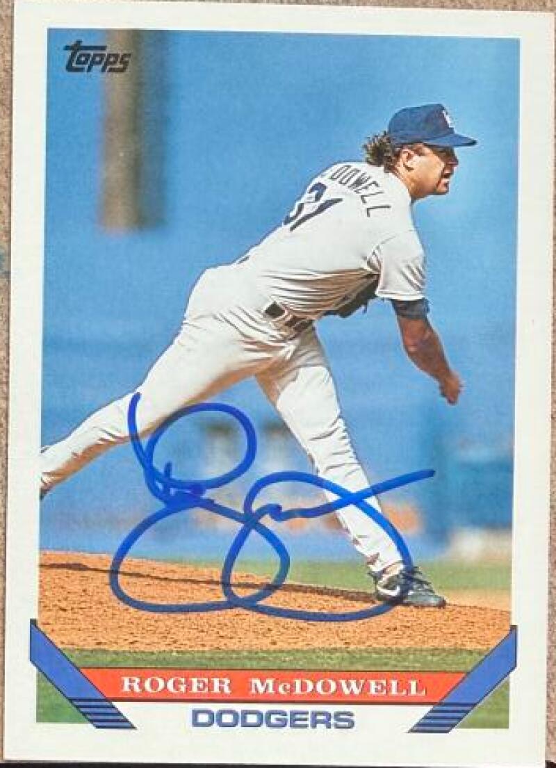 Roger McDowell Signed 1993 Topps Baseball Card - Los Angeles Dodgers #39