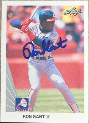Ron Gant Signed 1990 Leaf Baseball Card - Atlanta Braves - PastPros