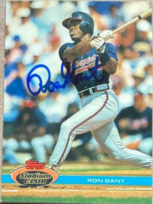 Ron Gant Signed 1991 Stadium Club Baseball Card - Atlanta Braves