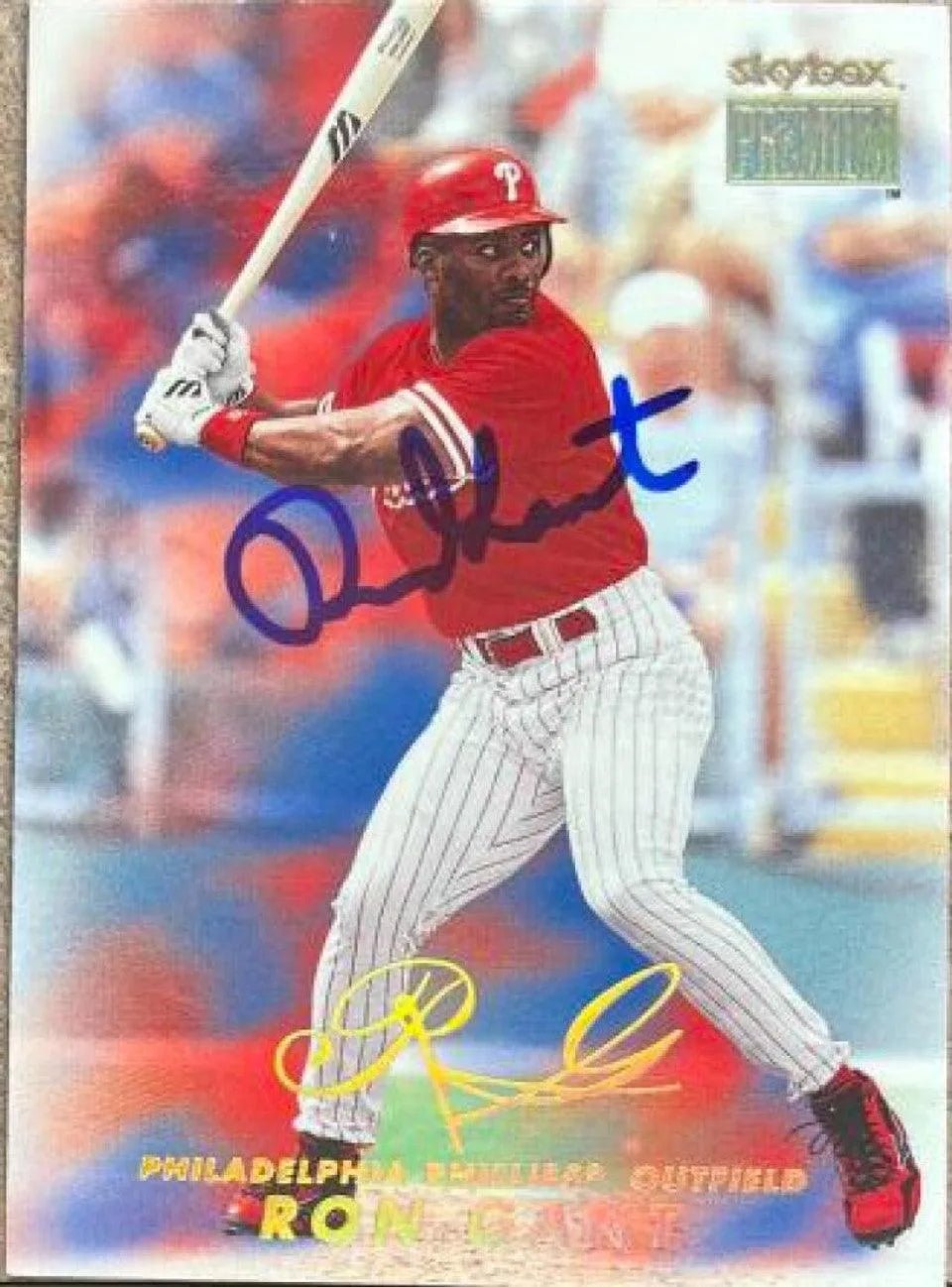 Ron Gant Signed 1999 Skybox Premium Baseball Card - Philadelphia Phillies