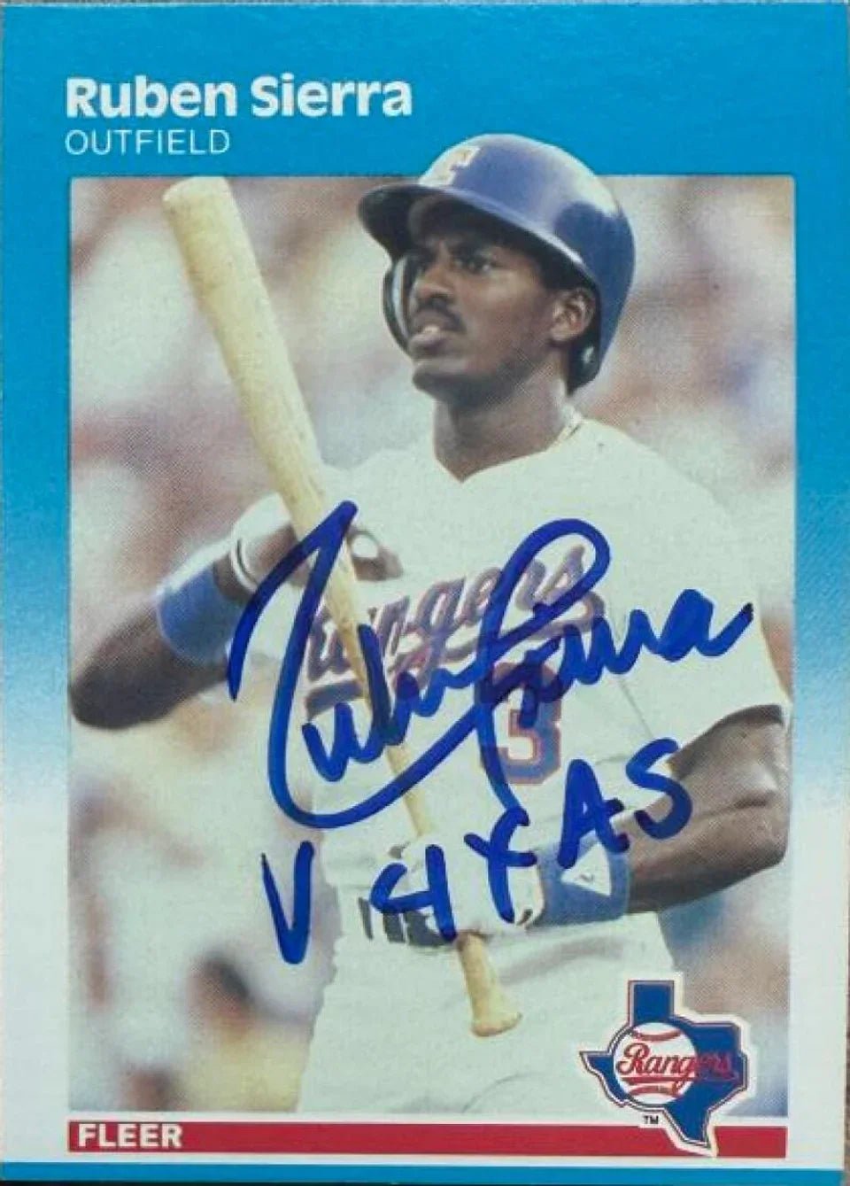 Ruben Sierra Signed 1987 Fleer Baseball Card - Texas Rangers w/Inscription