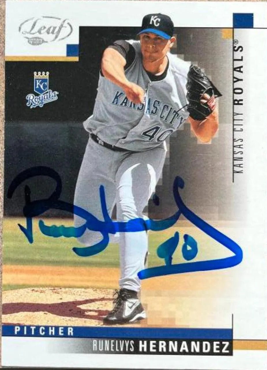 Runelvys Hernandez Signed 2003 Leaf Baseball Card - Kansas City Royals