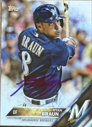 Ryan Braun Signed 2016 Topps Baseball Card - Milwaukee Brewers 298 - PastPros