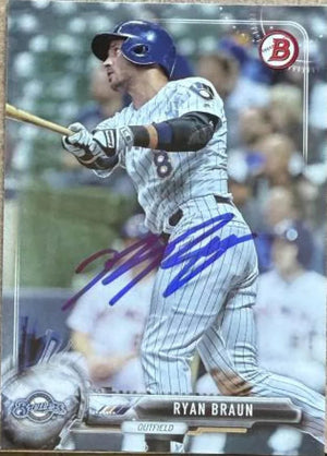 Ryan Braun Signed 2017 Bowman Baseball Card - Milwaukee Brewers 11 - PastPros