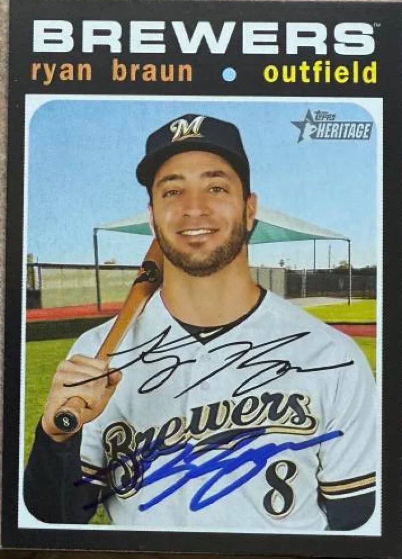 Ryan Braun Signed 2020 Topps Heritage Baseball Card - Milwaukee Brewers #321