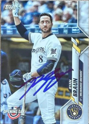 Ryan Braun Signed 2020 Topps Opening Day Baseball Card - Milwaukee Brewers 347 - PastPros
