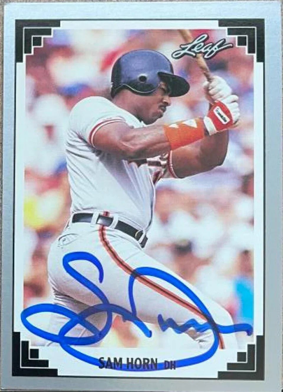 Sam Horn Signed 1991 Leaf Baseball Card - Baltimore Orioles