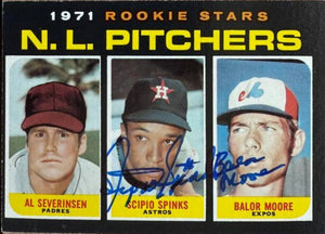 Scipio Spinks & Balor Moore Dual Signed 1970 Topps Baseball Card - Houston Astros, Montreal Expos