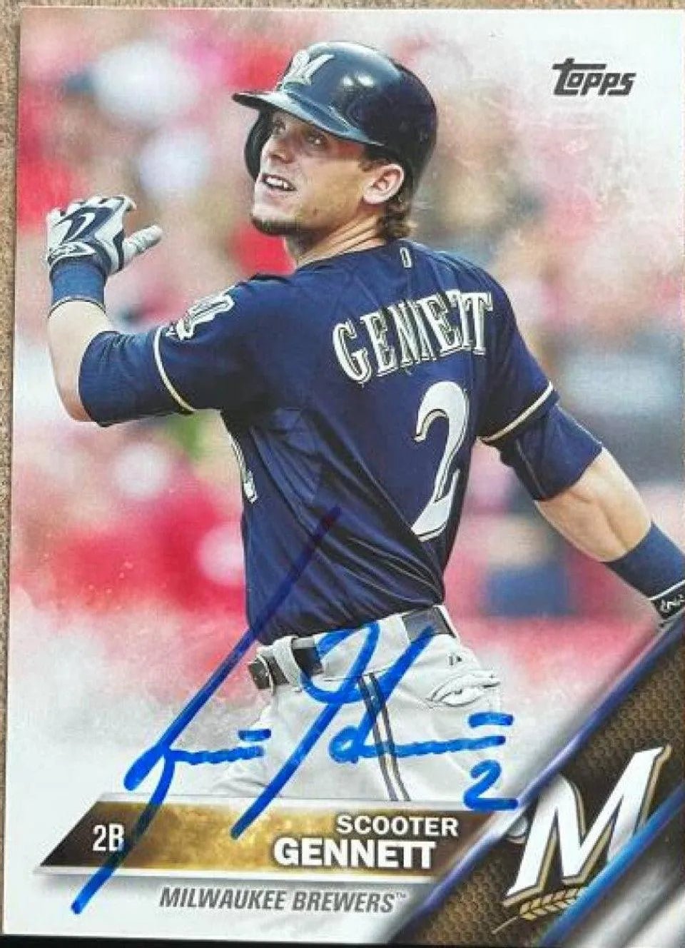 Scooter Gennett Signed 2016 Topps Baseball Card - Milwaukee Brewers
