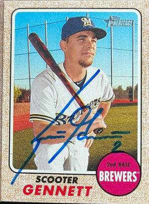 Scooter Gennett Signed 2017 Topps Heritage Baseball Card - Milwaukee Brewers - PastPros