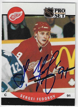 Sergei Fedorov Signed 1990 - 91 Pro Set Hockey Card - Detroit Red Wings - PastPros
