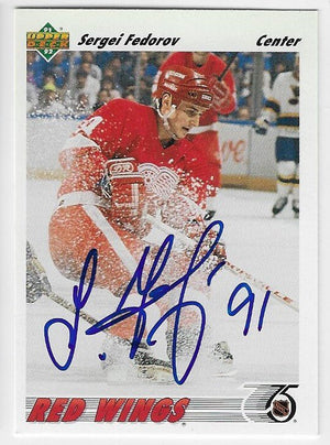 Sergei Fedorov Signed 1991 - 92 Upper Deck Hockey Card - Detroit Red Wings 144 - PastPros