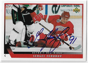 Sergei Fedorov Signed 1993 - 94 Upper Deck Hockey Card - Detroit Red Wings - PastPros