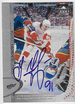 Sergei Fedorov Signed 1996 - 97 Upper Deck Hockey Card - Detroit Red Wings - PastPros