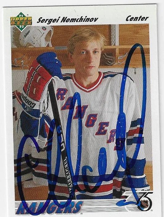 Sergei Nemchinov Signed 1991-92 Upper Deck Hockey Card - New York Rangers