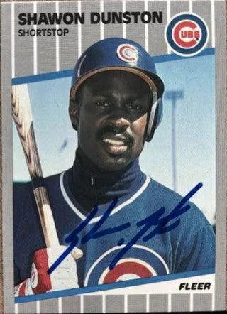 Shawon Dunston Signed 1989 Fleer Baseball Card - Chicago Cubs