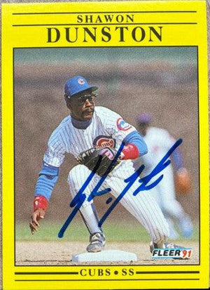 Shawon Dunston Signed 1991 Fleer Baseball Card - Chicago Cubs - PastPros