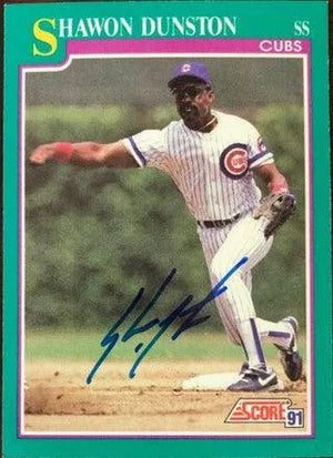 Shawon Dunston Signed 1991 Score Baseball Card - Chicago Cubs #201