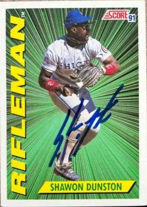 Shawon Dunston Signed 1991 Score Baseball Card - Chicago Cubs #413
