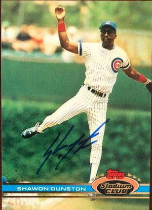 Shawon Dunston Signed 1991 Stadium Club Baseball Card - Chicago Cubs - PastPros