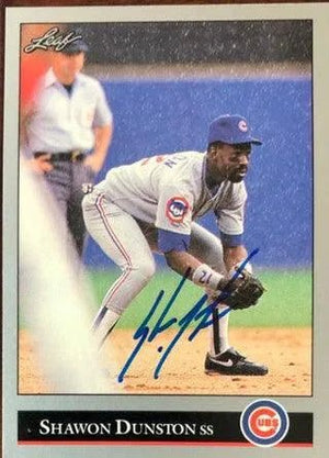 Shawon Dunston Signed 1992 Leaf Baseball Card - Chicago Cubs