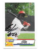 Stanley Evans Signed 1993 Pro Cards Baseball Card - Spartanburg Phillies