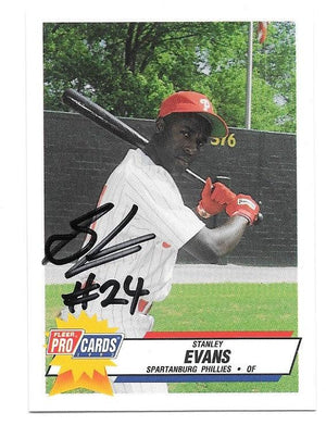 Stanley Evans Signed 1993 Pro Cards Baseball Card - Spartanburg Phillies - PastPros