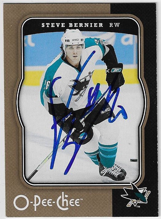 Steve Bernier Signed 2007-08 O-Pee-Chee Hockey Card - San Jose Sharks