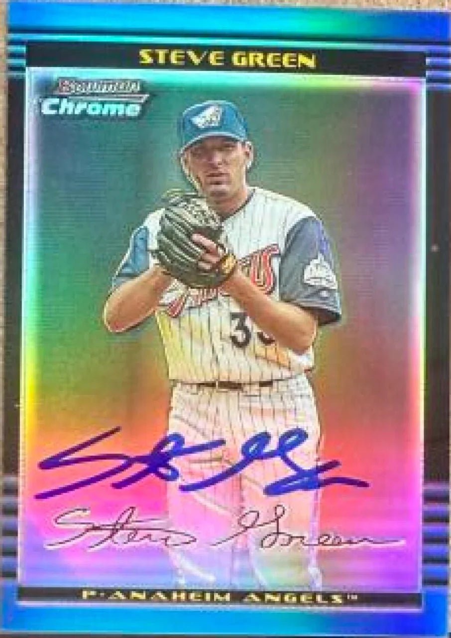 Steve Green Signed 2002 Bowman Chrome Refractors Baseball Card - Anaheim Angels