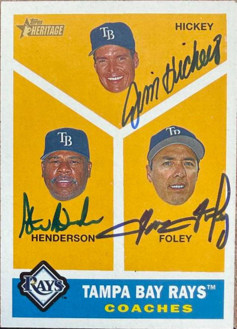 Steve Henderson, Tom Foley and Jim Hickey Signed 2009 Topps Heritage Baseball Card - Tampa Bay Rays #462 SP