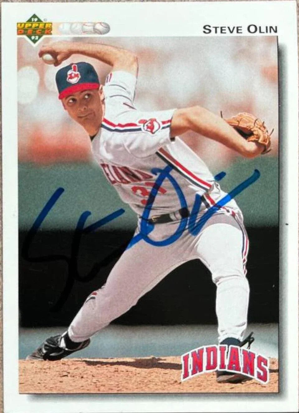 Steve Olin Signed 1992 Upper Deck Baseball Card - Cleveland Indians