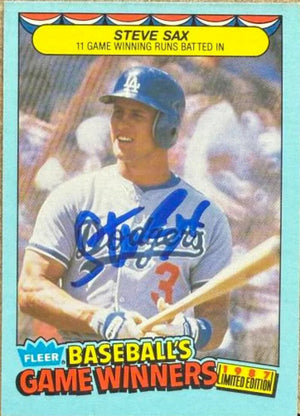 Steve Sax Autographed 1987 Fleer Baseball's Game Winners - Los Angeles Dodgers #39