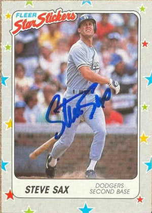 Steve Sax Autographed 1988 Fleer Star Stickers - Los Angeles Dodgers #93