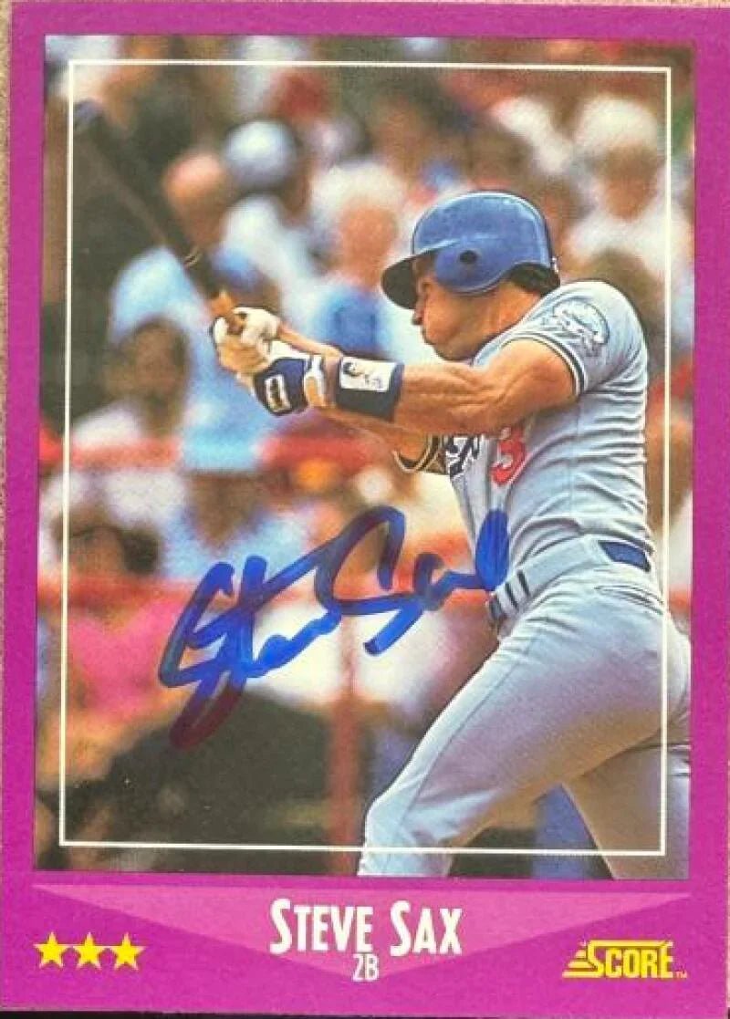 Steve Sax Autographed 1988 Score - Los Angeles Dodgers #35