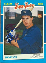Steve Sax Autographed 1990 Fleer League Leaders - New York Yankees #34