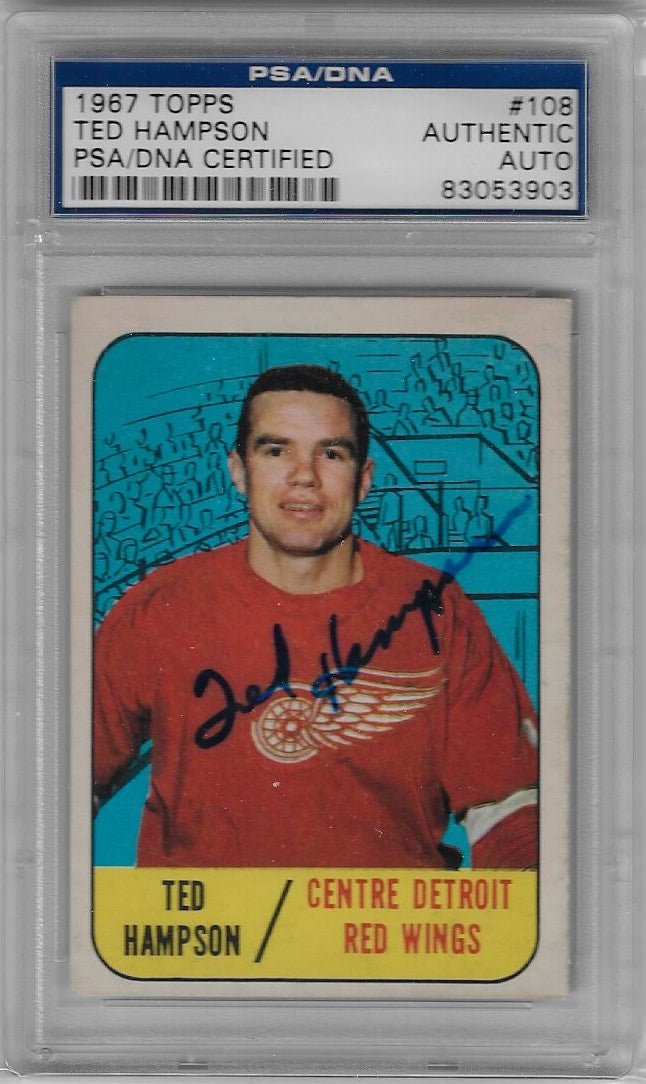 Ted Hampson Signed 1967-68 Topps Hockey Card - Detroit Red Wings - PSA/DNA