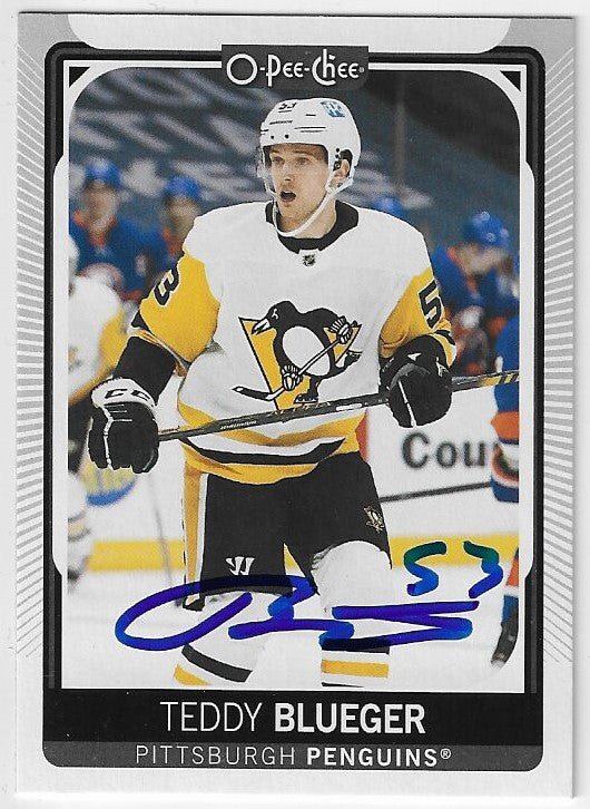 Teddy Blueger Signed 2021-22 O-Pee-Chee Hockey Card - Pittsburgh Penguins