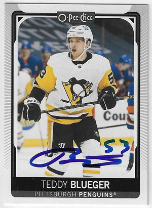 Teddy Blueger Signed 2021-22 O-Pee-Chee Hockey Card - Pittsburgh Penguins