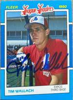 Tim Wallach Signed 1990 Fleer League Leaders Baseball Card - Montreal Expos
