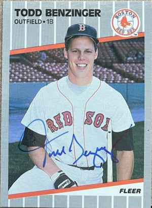 Todd Benzinger Signed 1989 Fleer Glossy Baseball Card - Boston Red Sox